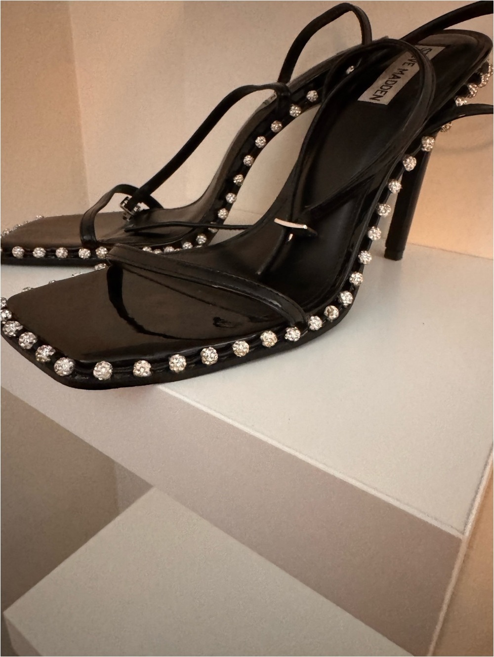 Steve Madden Black Patent Crystal-Embellished Slingback Heels - Picture 7 of 9